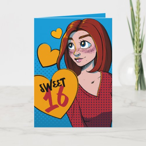 Cute Cartoon Teen Girl Birthday Sweet 16 Card