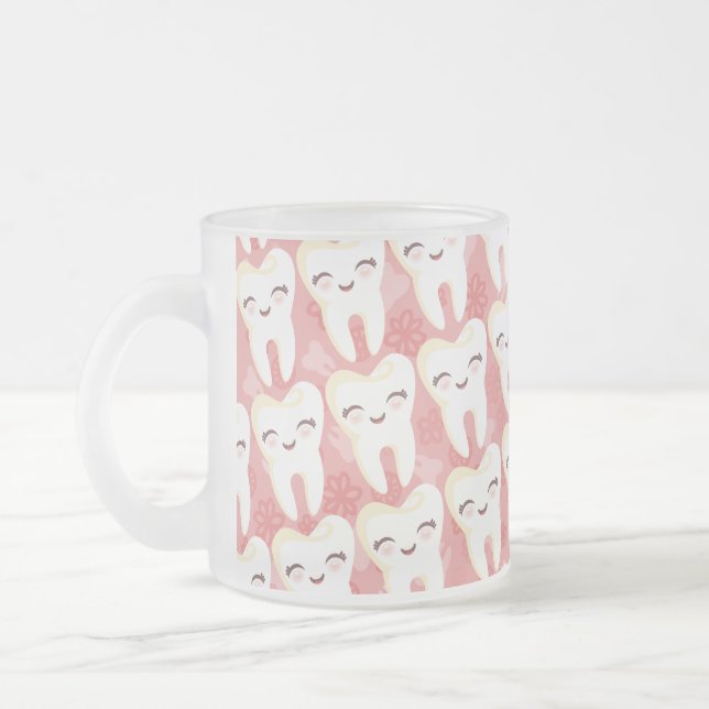 Cute Cartoon Teeth Pattern - Pink Gift Mug (Left)
