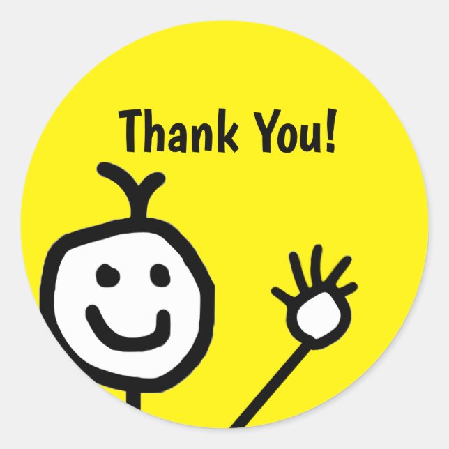 Cute Cartoon Thank You Yellow Classic Round Sticker (Front)