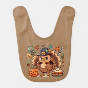 Cute Cartoon Thanksgiving turkey and pumpkin Baby Bib