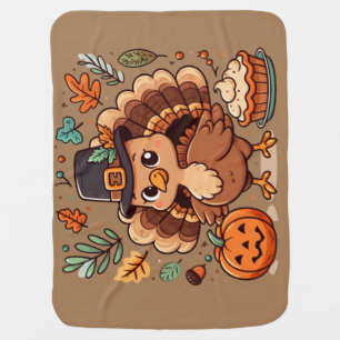 Cute Cartoon Thanksgiving turkey and pumpkin Baby Blanket