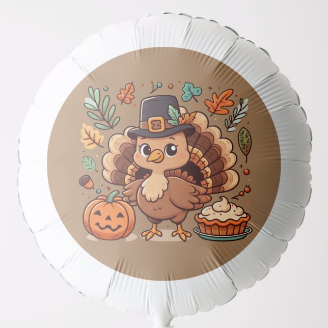 Cute Cartoon Thanksgiving turkey and pumpkin Balloon (Front)