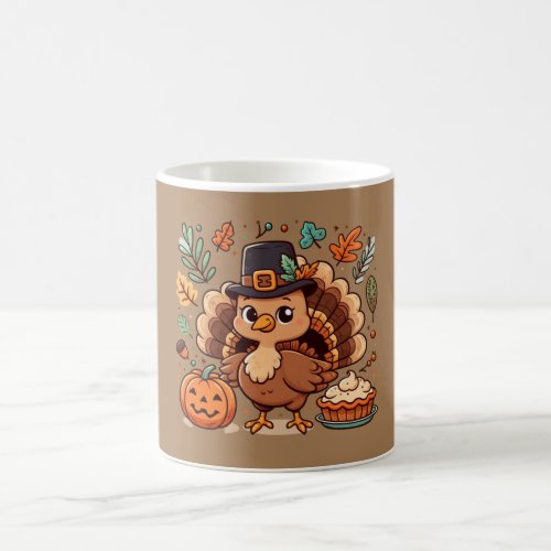 Cute Cartoon Thanksgiving turkey and pumpkin Coffee Mug