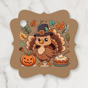 Cute Cartoon Thanksgiving turkey and pumpkin Favor Tags