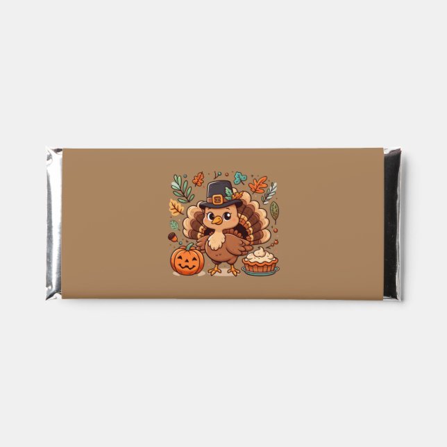 Cute Cartoon Thanksgiving turkey and pumpkin Hershey Bar Favors (Front)