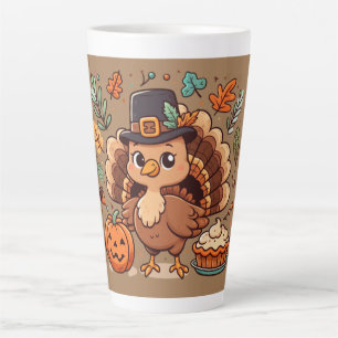 Cute Cartoon Thanksgiving turkey and pumpkin Latte Mug