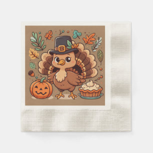 Cute Cartoon Thanksgiving turkey and pumpkin Napkins