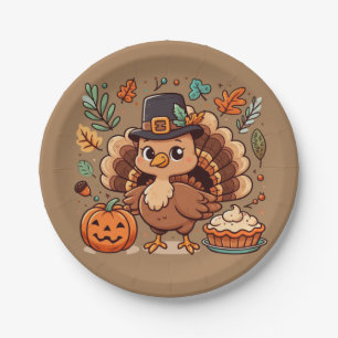 Cute Cartoon Thanksgiving turkey and pumpkin Paper Plates