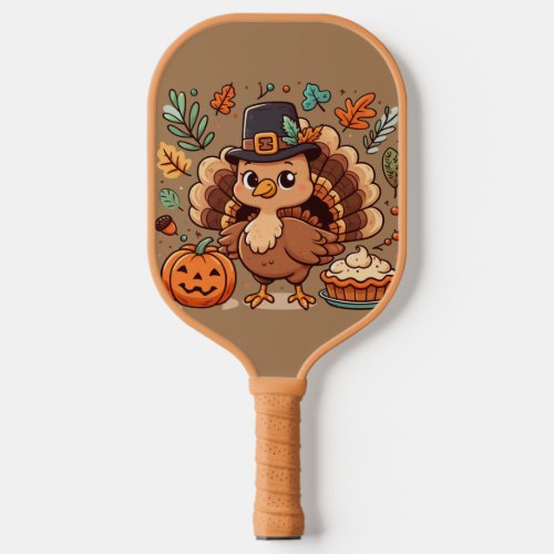 Cute Cartoon Thanksgiving turkey and pumpkin Pickleball Paddle