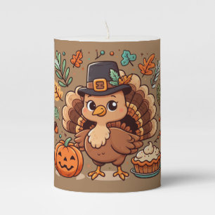 Cute Cartoon Thanksgiving turkey and pumpkin Pillar Candle