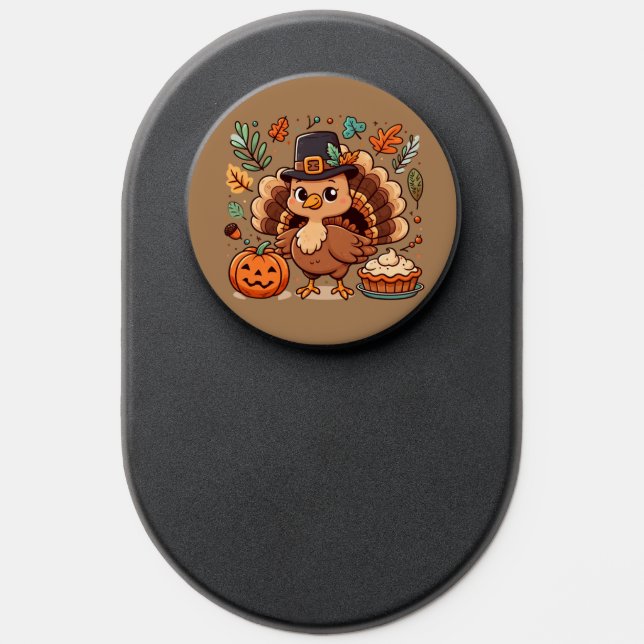 Cute Cartoon Thanksgiving turkey and pumpkin PopSocket (Popsocket)