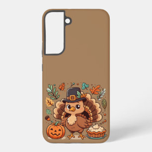 Cute Cartoon Thanksgiving turkey and pumpkin Samsung Galaxy S22+ Case