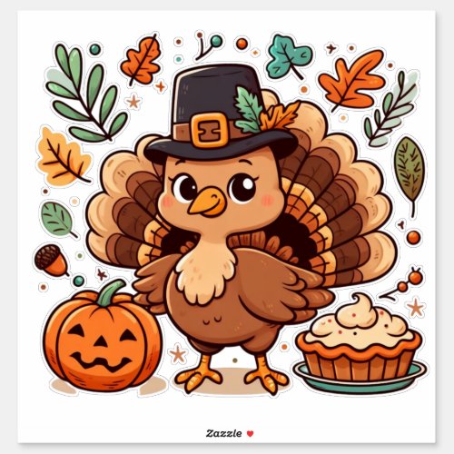 Cute Cartoon Thanksgiving turkey and pumpkin Sticker