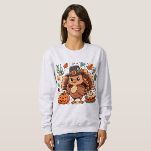 Cute Cartoon Thanksgiving turkey and pumpkin Sweatshirt