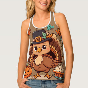 Cute Cartoon Thanksgiving turkey and pumpkin Tank Top