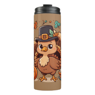 Cute Cartoon Thanksgiving turkey and pumpkin Thermal Tumbler