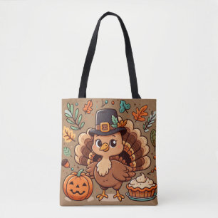 Cute Cartoon Thanksgiving turkey and pumpkin Tote Bag