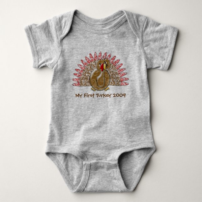 Cute Cartoon Thanksgiving Turkey Baby Bodysuit (Front)