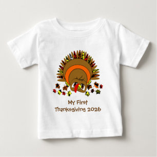 Cute Cartoon Thanksgiving Turkey Baby T-Shirt