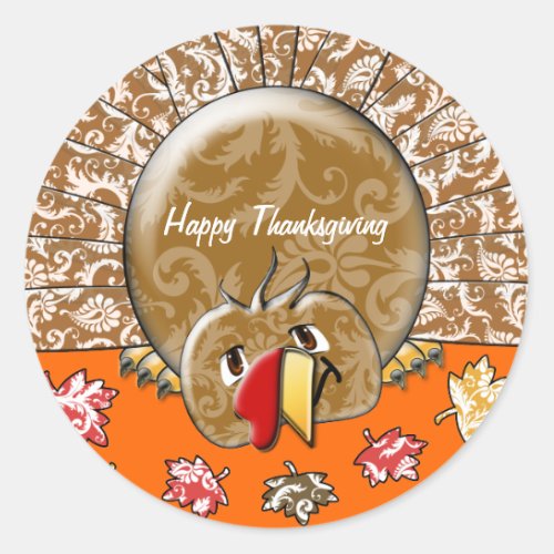 Cute Cartoon Thanksgiving Turkey Classic Round Sticker