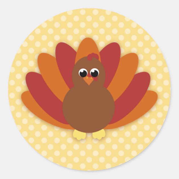 Cute Cartoon Thanksgiving Turkey Classic Round Sticker