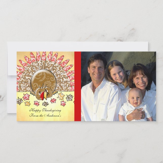 Cute Cartoon Thanksgiving Turkey Holiday Card (Front)