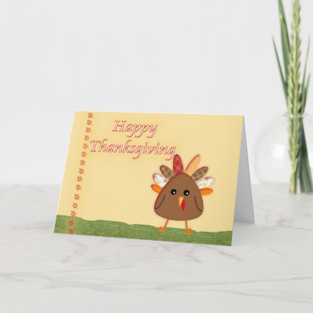 Cute Cartoon Thanksgiving Turkey Holiday Card (Front)
