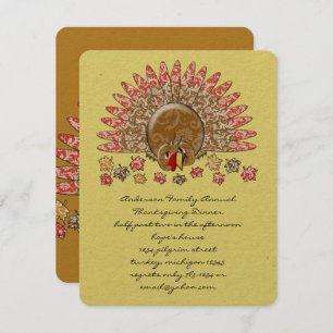 Cute Cartoon Thanksgiving Turkey Invitation