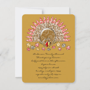 Cute Cartoon Thanksgiving Turkey Invitation