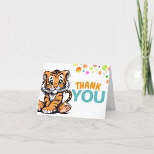 Cute Cartoon Tiger and Animal Print - Blank Letterpress Thank You Card