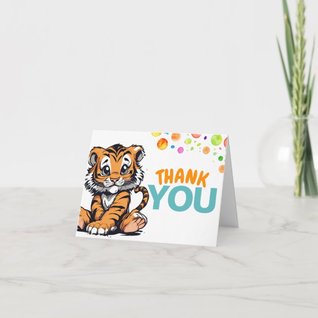 Cute Cartoon Tiger and Animal Print - Blank Thank You Card (Front)