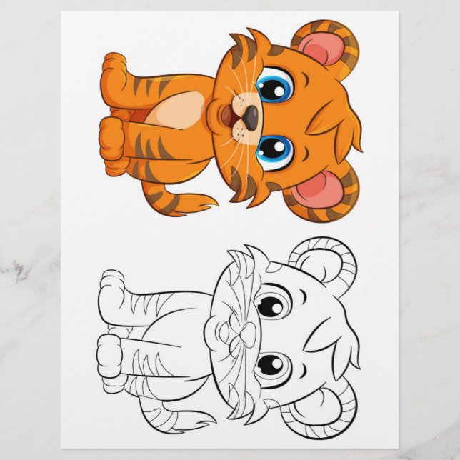 Cute Cartoon tiger coloring page (Front)