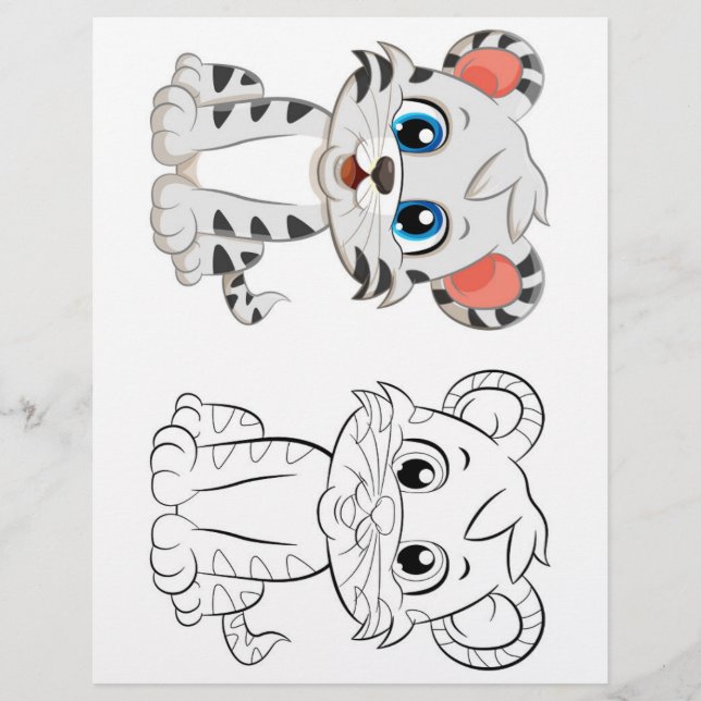 Cute Cartoon tiger coloring page (Front)