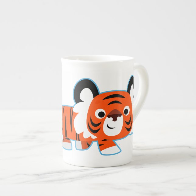 Cute Cartoon Tiger on The Prowl Bone China Mug (Front Right)