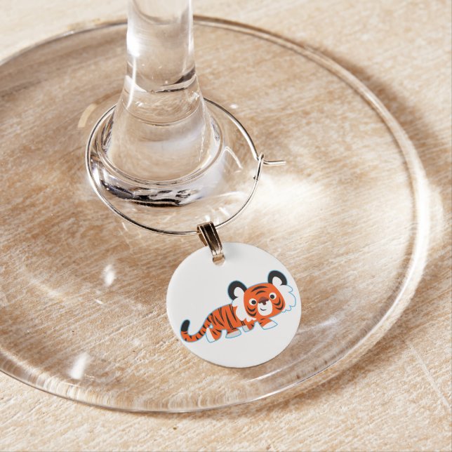 Cute Cartoon Tiger on The Prowl Wine Charm (In Situ)