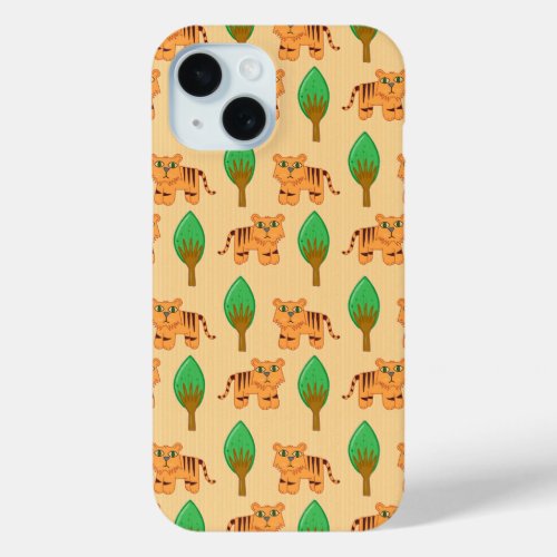 Cute Cartoon Tiger Pattern iPhone 15 Case