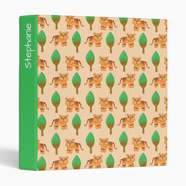 Cute Cartoon Tiger Pattern Personalised 3 Ring Binder (Front/Spine)