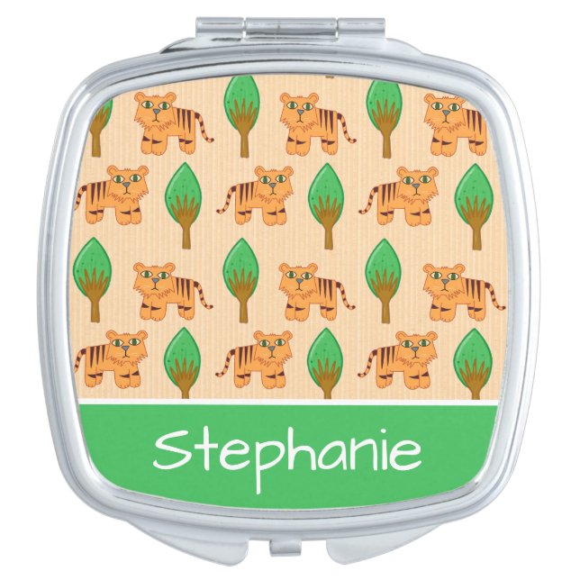 Cute Cartoon Tiger Pattern Personalised Compact Mirror (Front)
