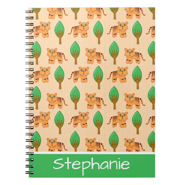 Cute Cartoon Tiger Pattern Personalised Notebook (Front)