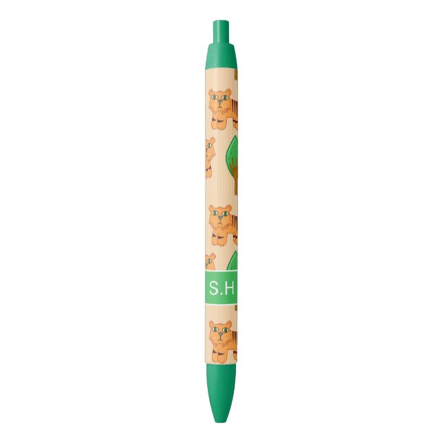 Cute Cartoon Tiger Pattern Personalised Pen (Front Vertical)