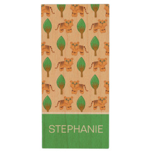 Cute Cartoon Tiger Pattern Personalised Wood Flash Drive