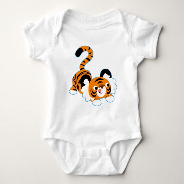Cute Cartoon Tiger Ready To Play Baby Apparel Bodysuit (Front)