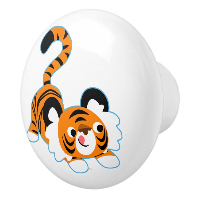 Cute Cartoon Tiger Ready To Play Ceramic Knob (Right)