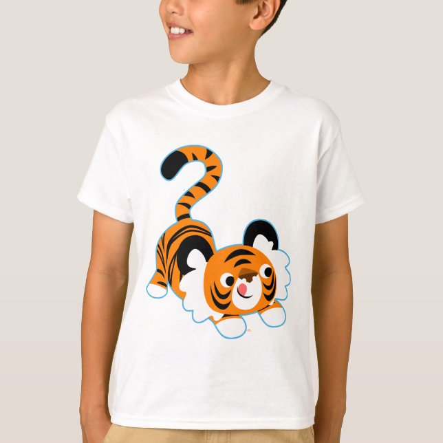 Cute Cartoon Tiger Ready To Play Children T-Shirt (Front)