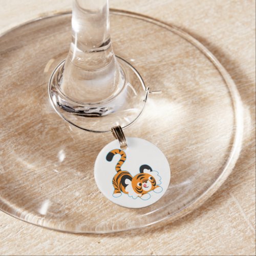 Cute Cartoon Tiger Ready To Play Wine Charm