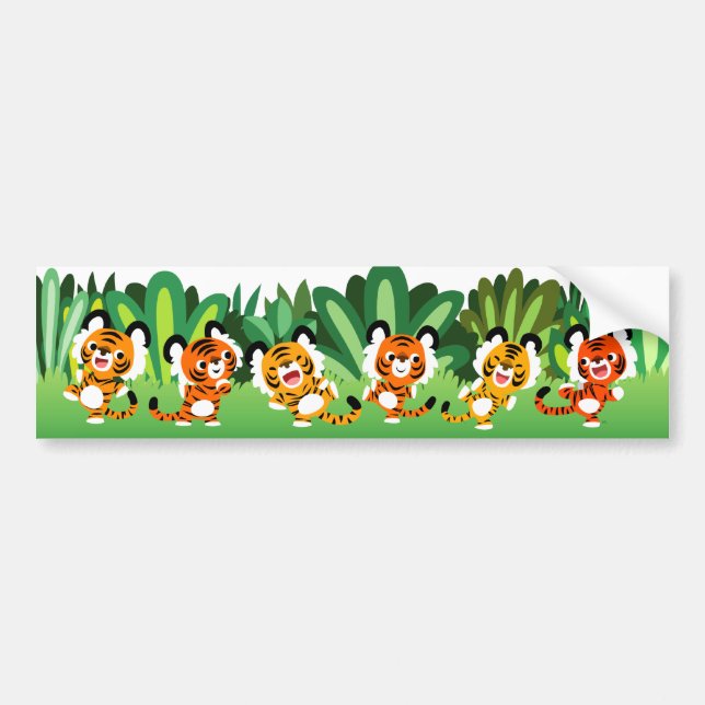 Cute Cartoon Tigers Dance In Jungle Bumper Sticker (Front)