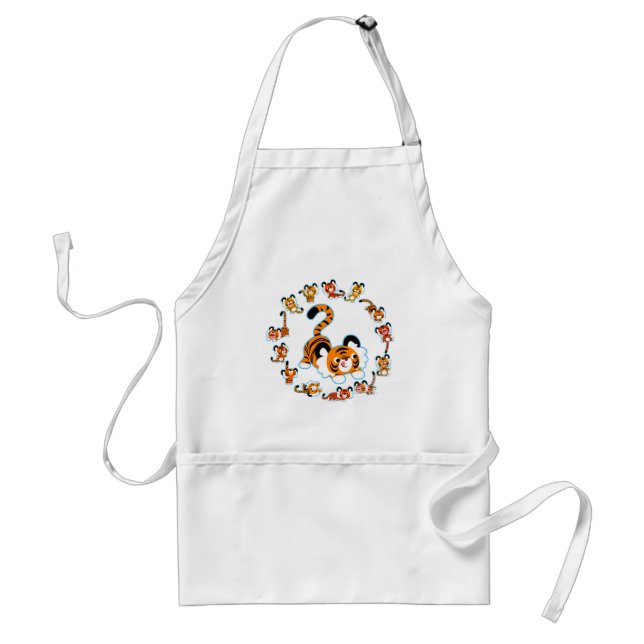 Cute Cartoon Tigers Mandala (Blue) Apron (Front)