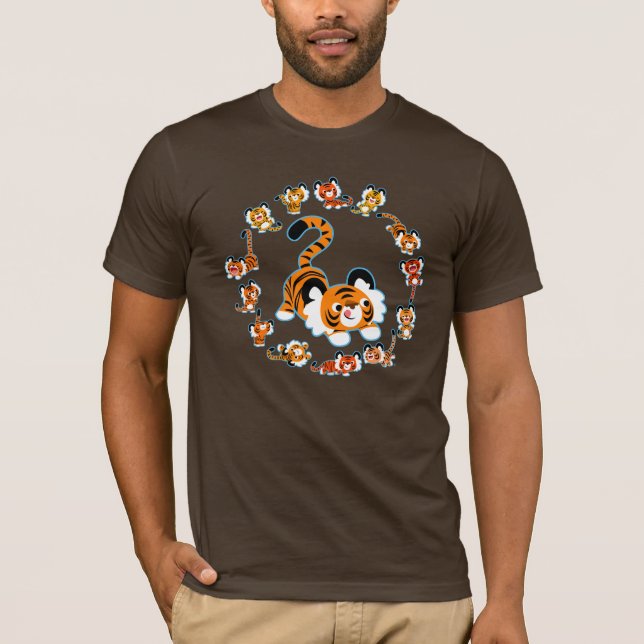 Cute Cartoon Tigers Mandala (Blue) T-Shirt (Front)