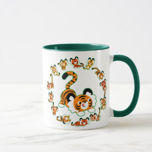 Cute Cartoon Tigers Mandala (green) Mug