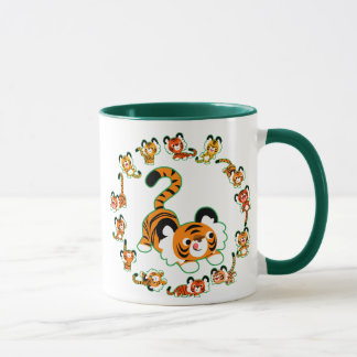 Cute Cartoon Tigers Mandala (green) Mug